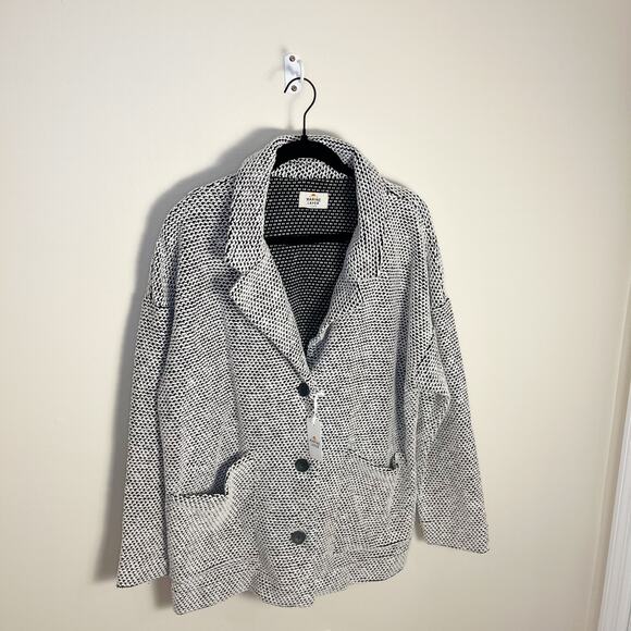 Marine Layer Birdseye Knit Blazer Cardigan Size X-Large New Black White Neutral - Picture 2 of 10